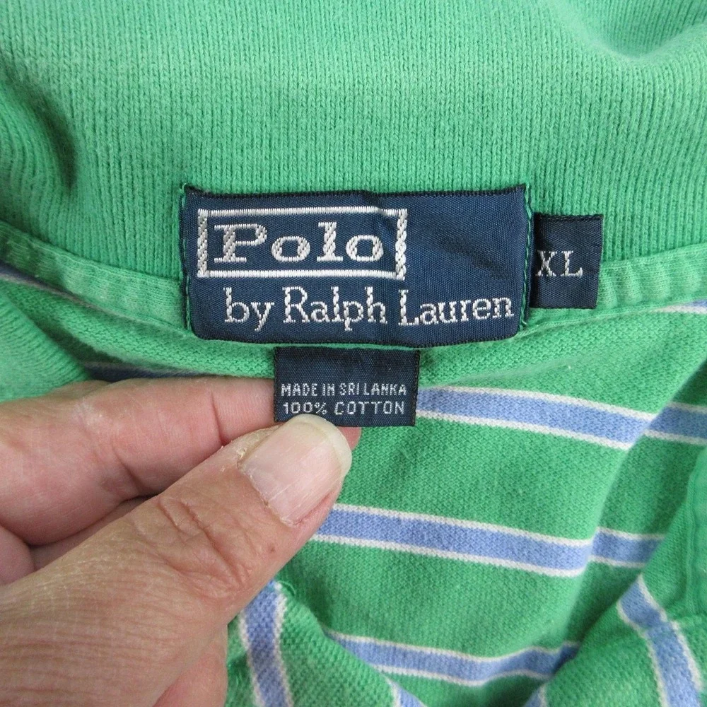Polo By Ralph Lauren Polo Shirt Mens XL Green Striped 100% Cotton Golf